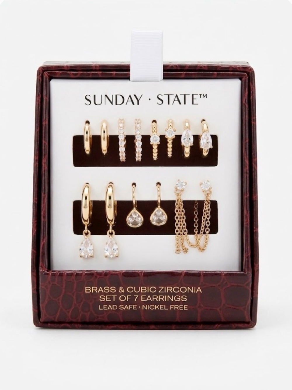 NWT ⚜️🤎⚜️ Sunday State Golden Tone Brass with Cubic Zirconia Earrings Set